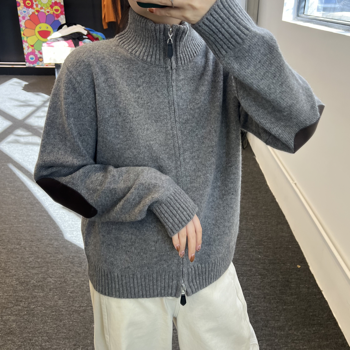 【双拉链立领开衫】绵羊毛+兔毛混纺冬季厚款休闲百搭针织外套61368