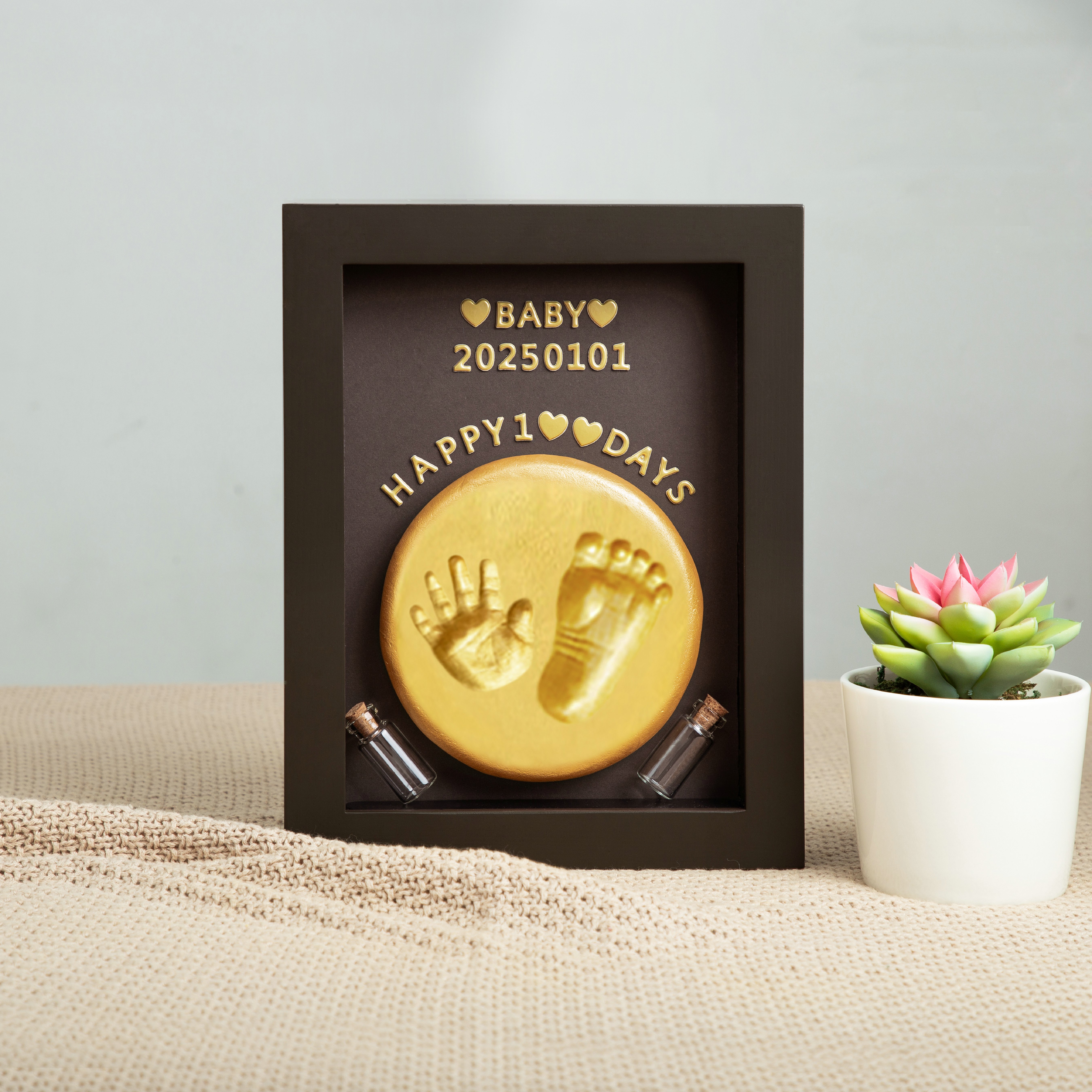 【8寸】宝宝手足印泥相框新生儿满月百天手足印纪念品胎发保存礼物