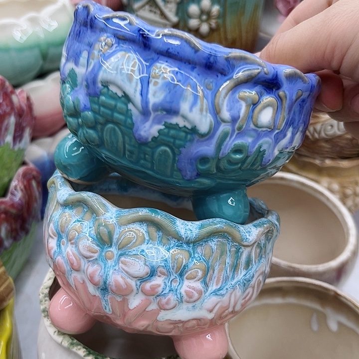 多肉绿植陶瓷花盆9.9包邮，有孔