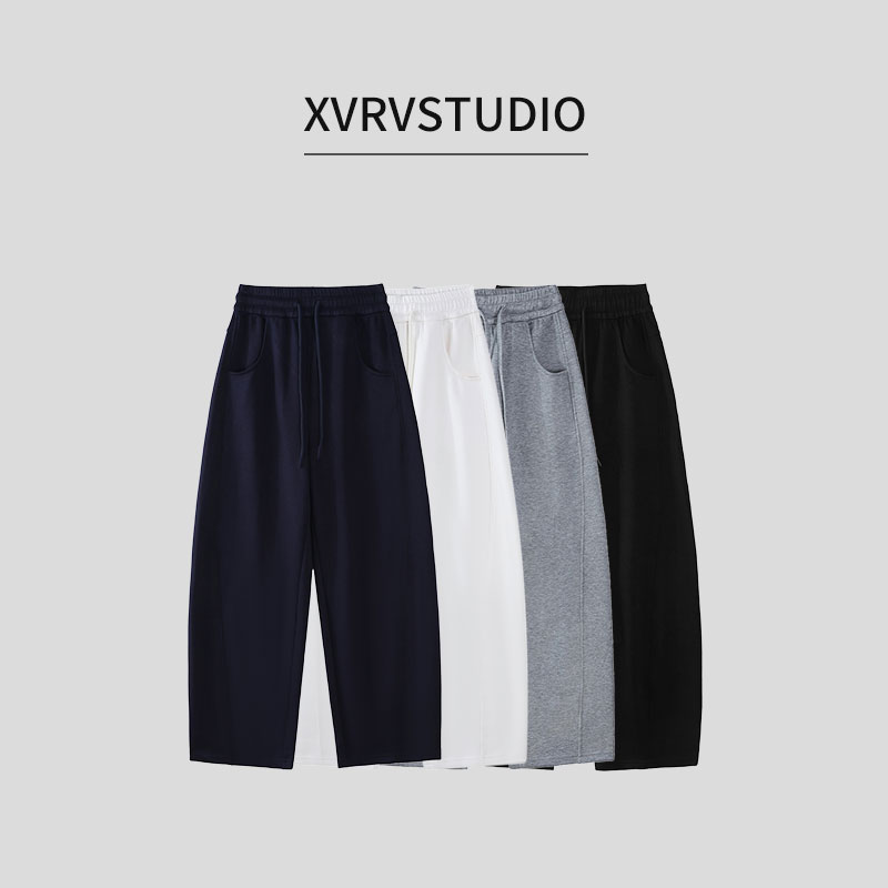 XVRRV砂洗曼巴棉高织高密抗皱高腰显瘦休闲流行爆款阔腿弯刀裤