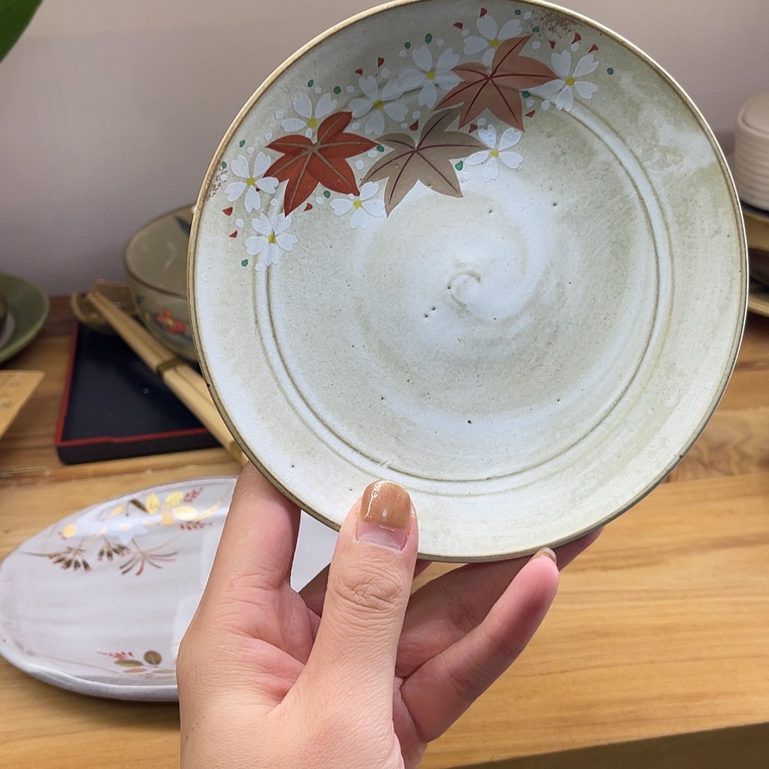 瓷片清水烧枫叶盘子啊37