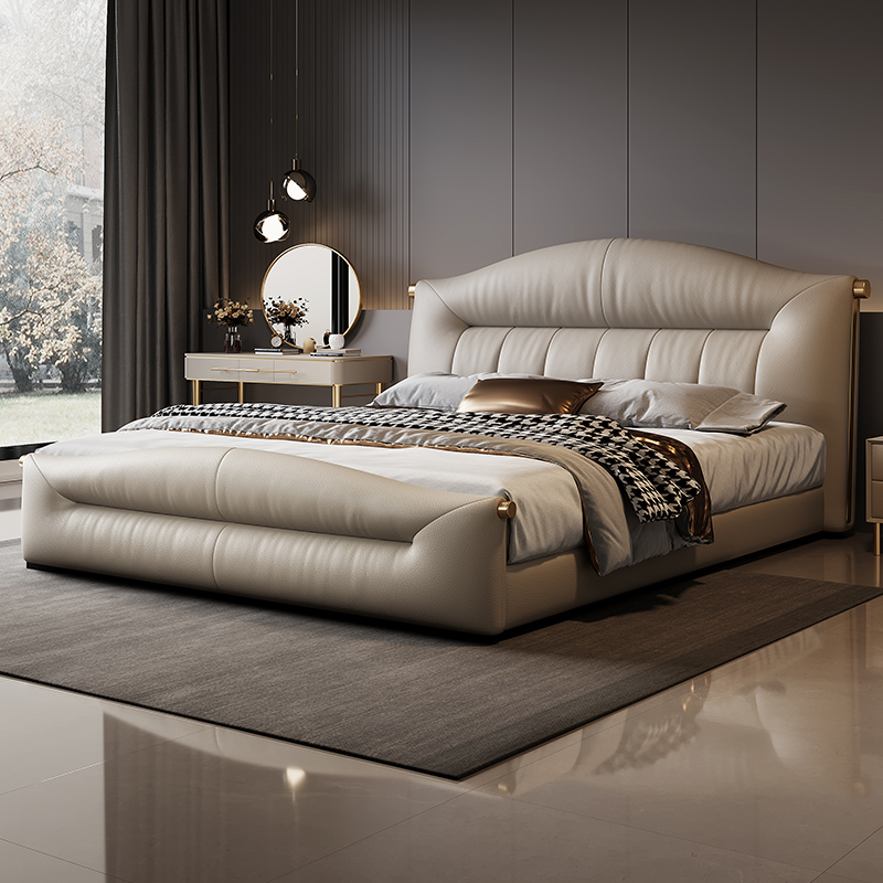 A06款内嵌轻奢头层牛皮床时尚大气主卧婚床1.8米双人主卧大床