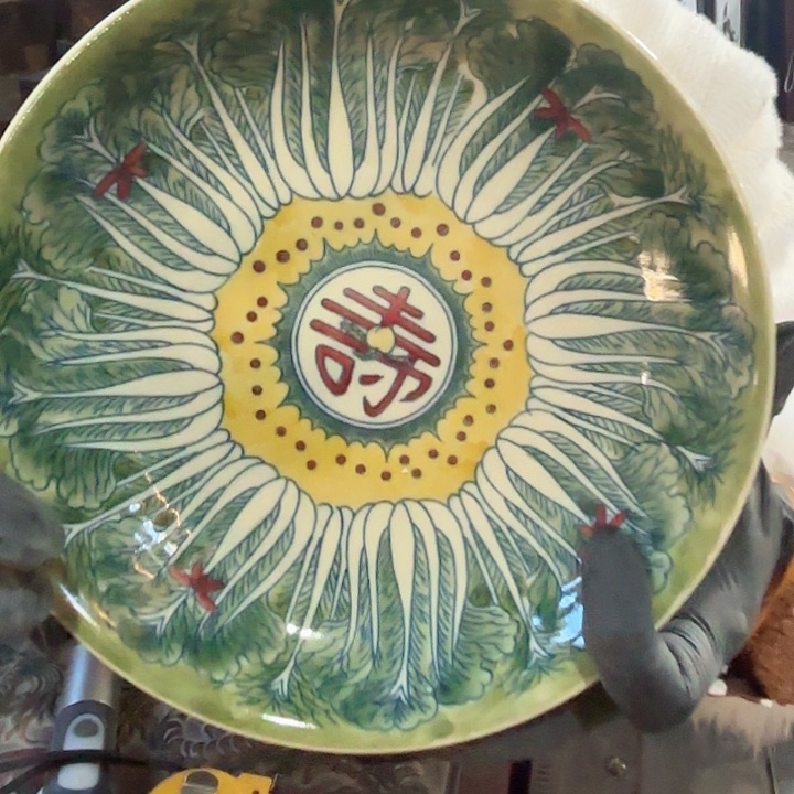 陶摆件景德镇高温陶瓷白菜画片黄希希盘子