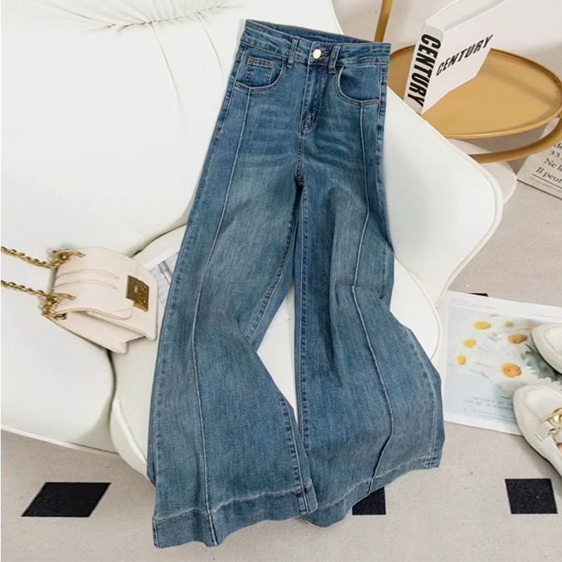 大码女装胖mm浅蓝阔腿牛仔裤女弹力2025早秋新款宽松直筒显瘦垂感