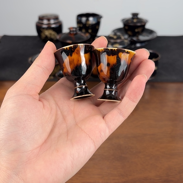 瓷玳瑁釉茅台小酒杯对杯