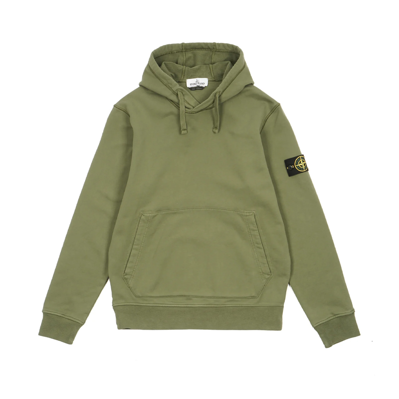 STONE ISLAND石头岛 Logo贴花抽绳连帽套头长袖卫衣橄榄绿