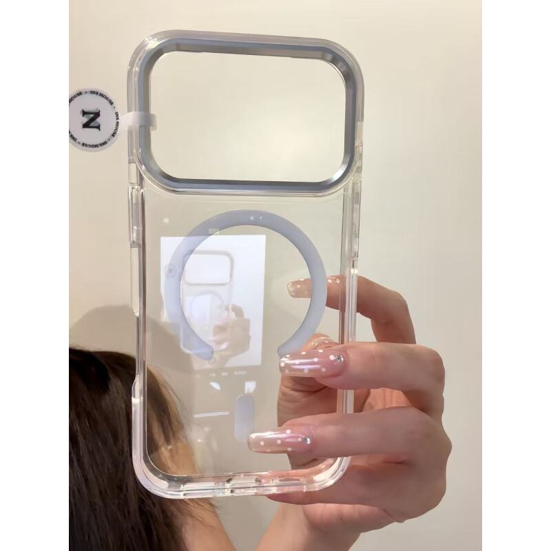 极简ins透色电镀镜框磁吸适用iphone16promax苹果15p手机壳17新款