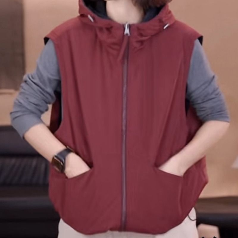 欧货连帽轻薄夹棉马甲女2025年秋冬季新款宽松大版显瘦保暖背心潮