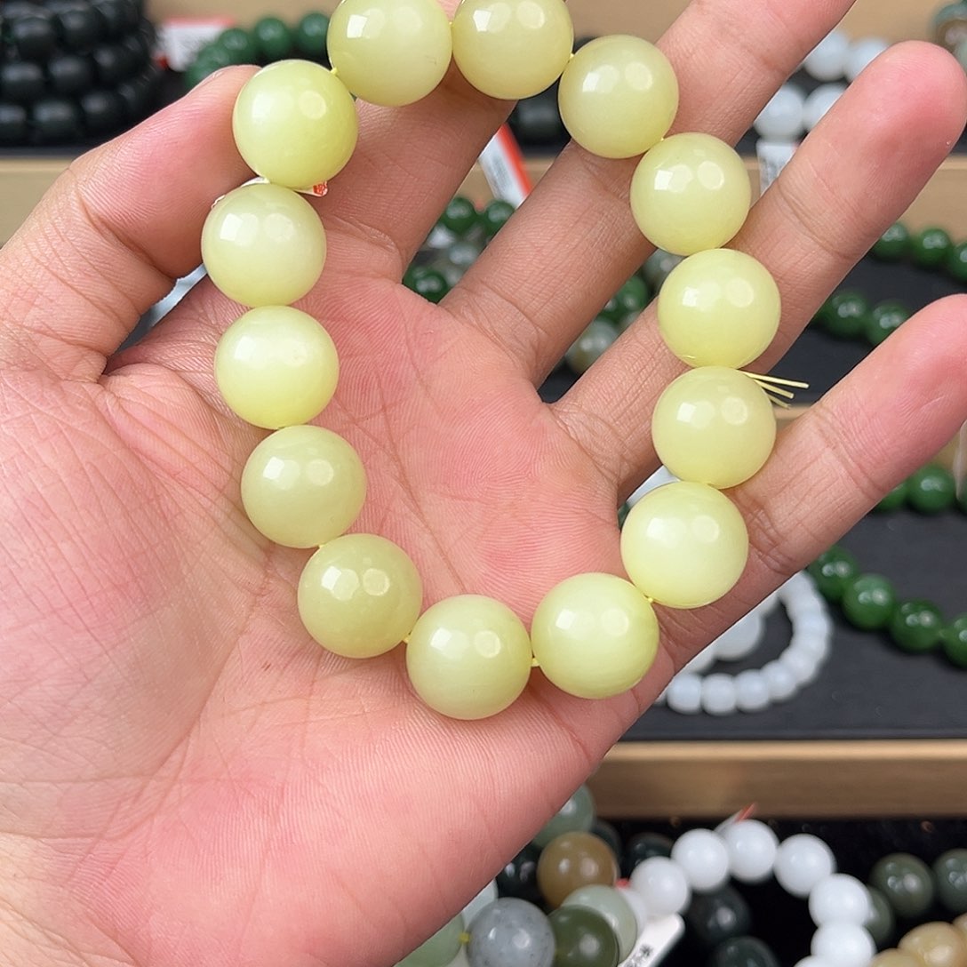 和田玉手串未镶嵌纯天然新疆和田玉若羌黄口16mm