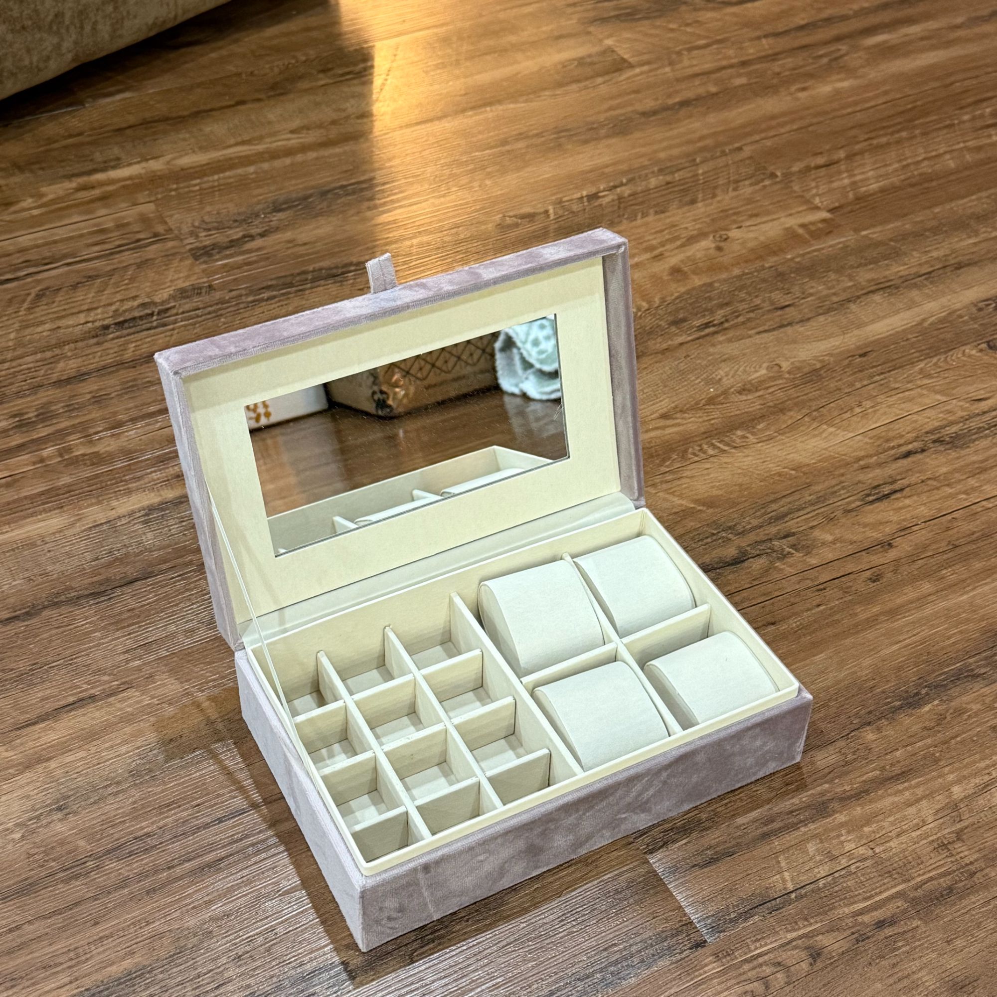 首饰盒/箱 绒布带盖多功能隔层首饰盒