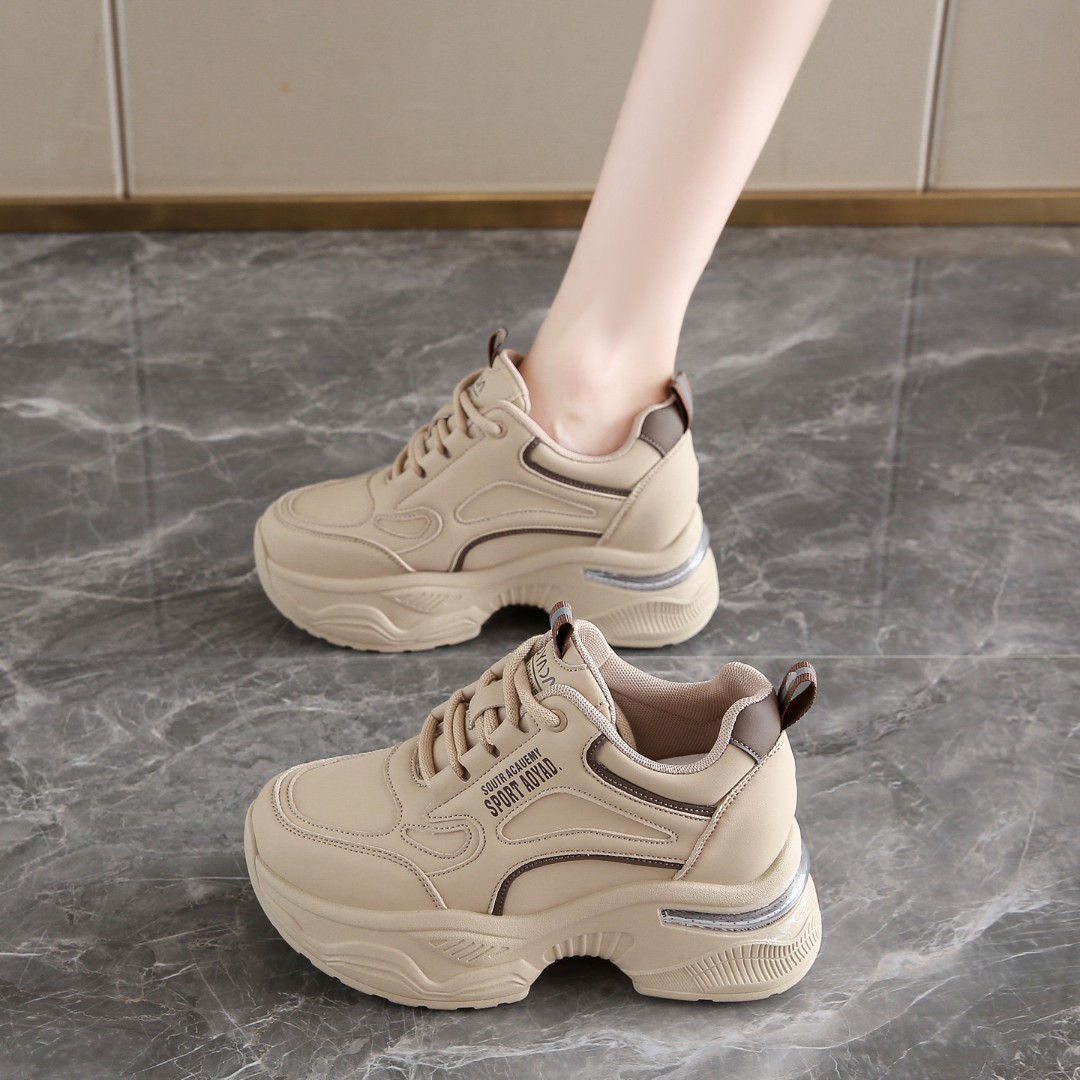 增高8公分韩版厚底老爹鞋女秋冬新款小个子百搭防滑皮休闲运动鞋