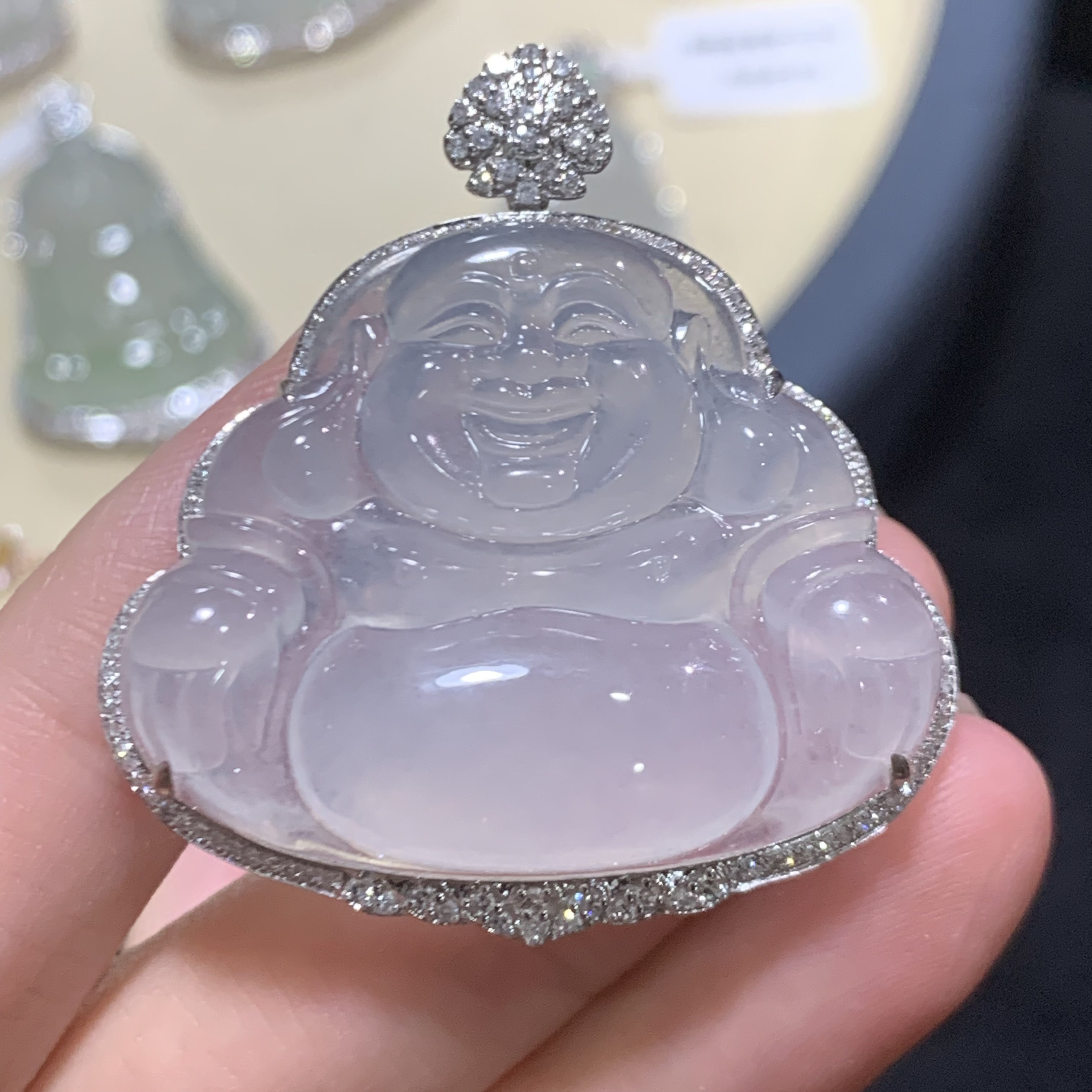 18k金天然缅甸A货翡翠佛公吊坠