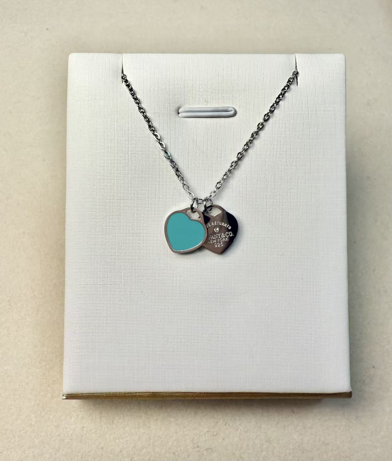 钛钢项链 T家双心珐琅爱心项链014