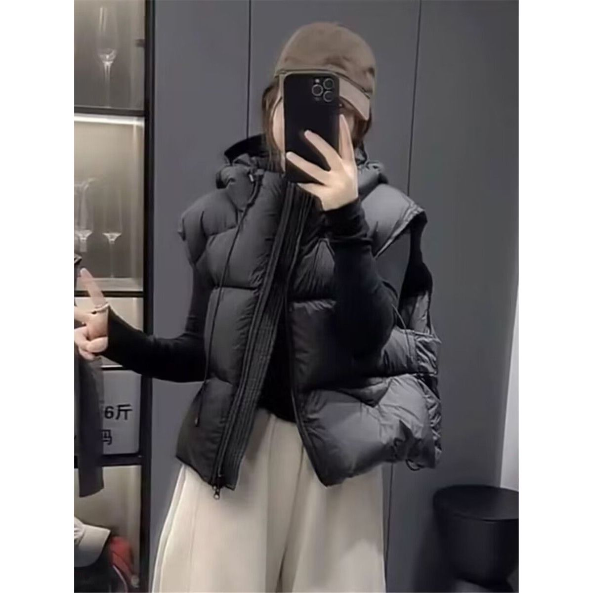 2025棉服马甲秋冬季新款女小个子连帽宽松短款欧美外套背心 黑色