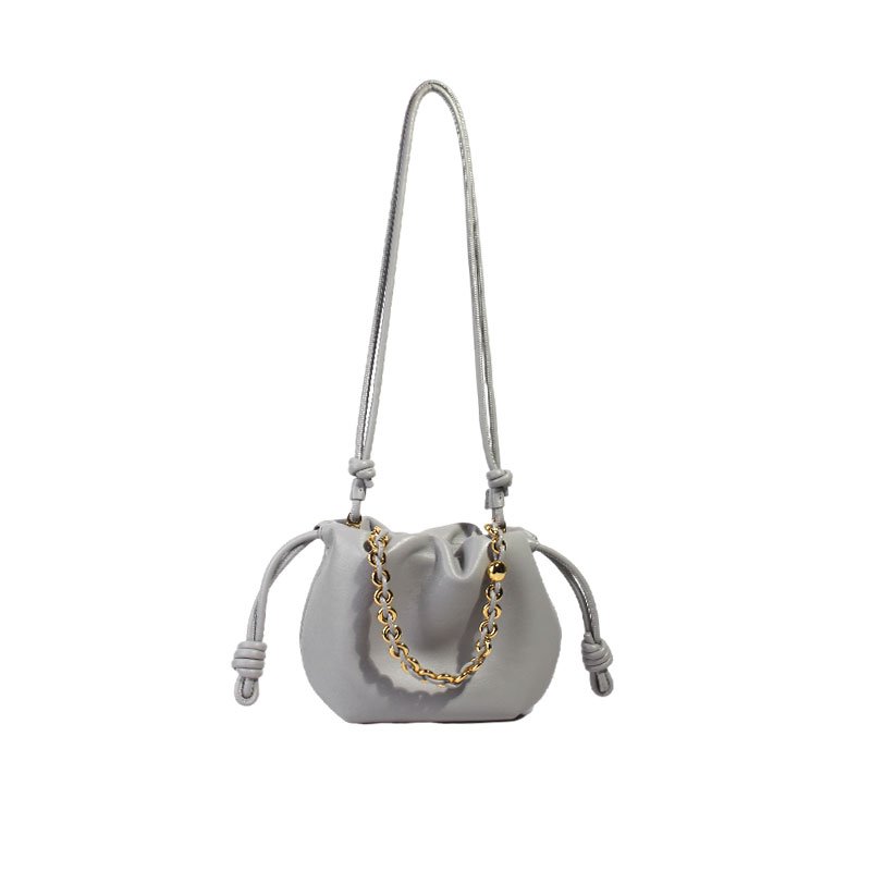 褶皱绳结纳帕羊皮单肩手提斜挎云朵包小号BK-6001-珍珠灰