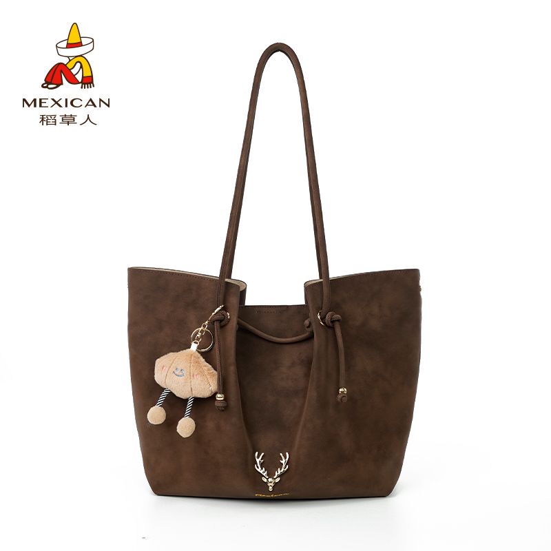 稻草人2024冬季新款时尚休闲百搭女士小众简约单肩丹霞棕托特包