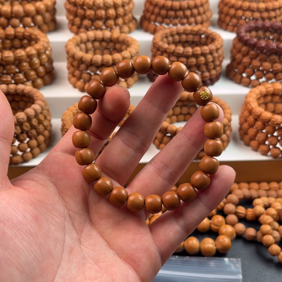 不***！手串猴头核桃反油微瑕镶嵌小老型 A01