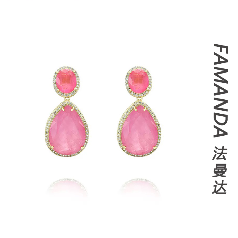 法曼达 铜合金锆石耳饰 【美美女神】水滴轻奢品质百搭耳环