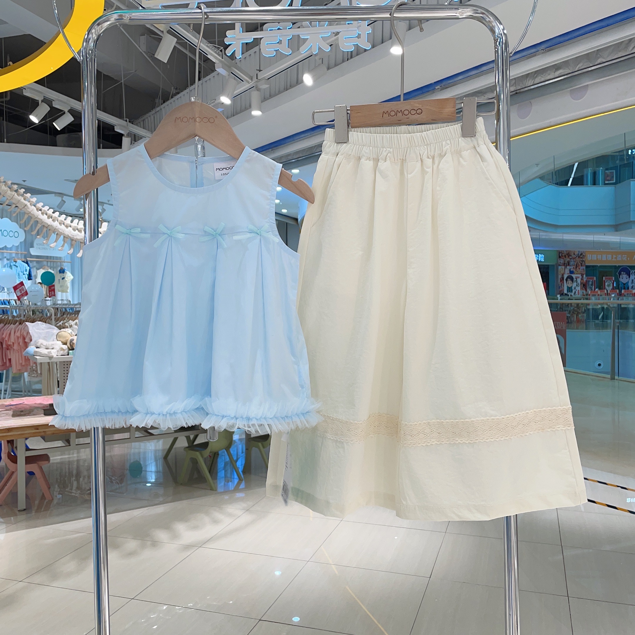 MOMOCO新款夏季时尚蝴蝶结网纱拼接背心阔腿裤套装77630580164