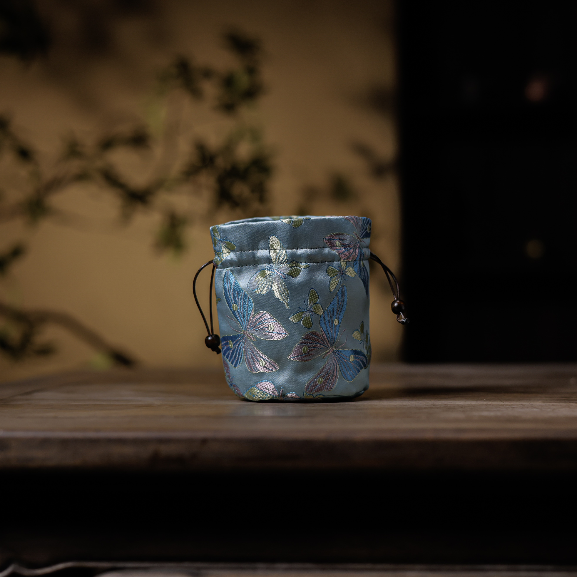 【非遗好物】蓝色-皮绳圆口单杯袋（慢蓝S1139）