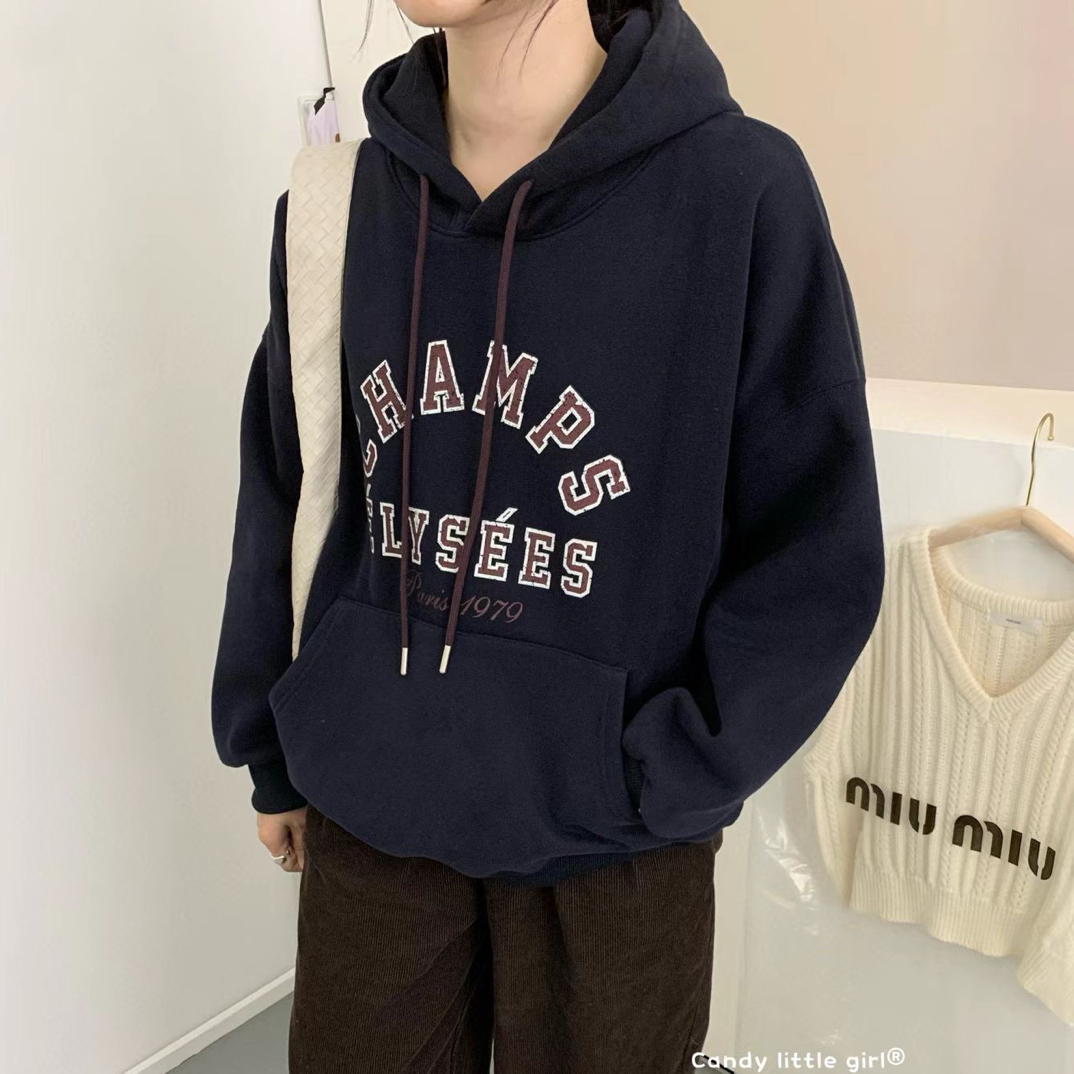 韩版宽松型连帽冬季美式抽绳秋冬卫衣