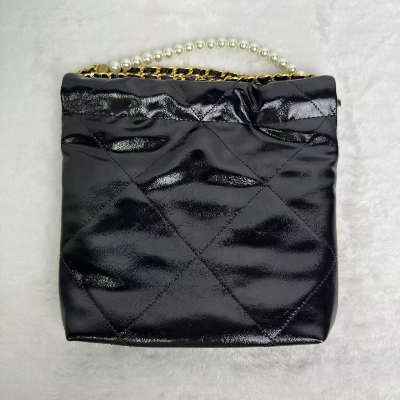 Chun Feng S li-FULIN真皮女包-菱格珍珠迷你垃圾袋黑色 20-0026