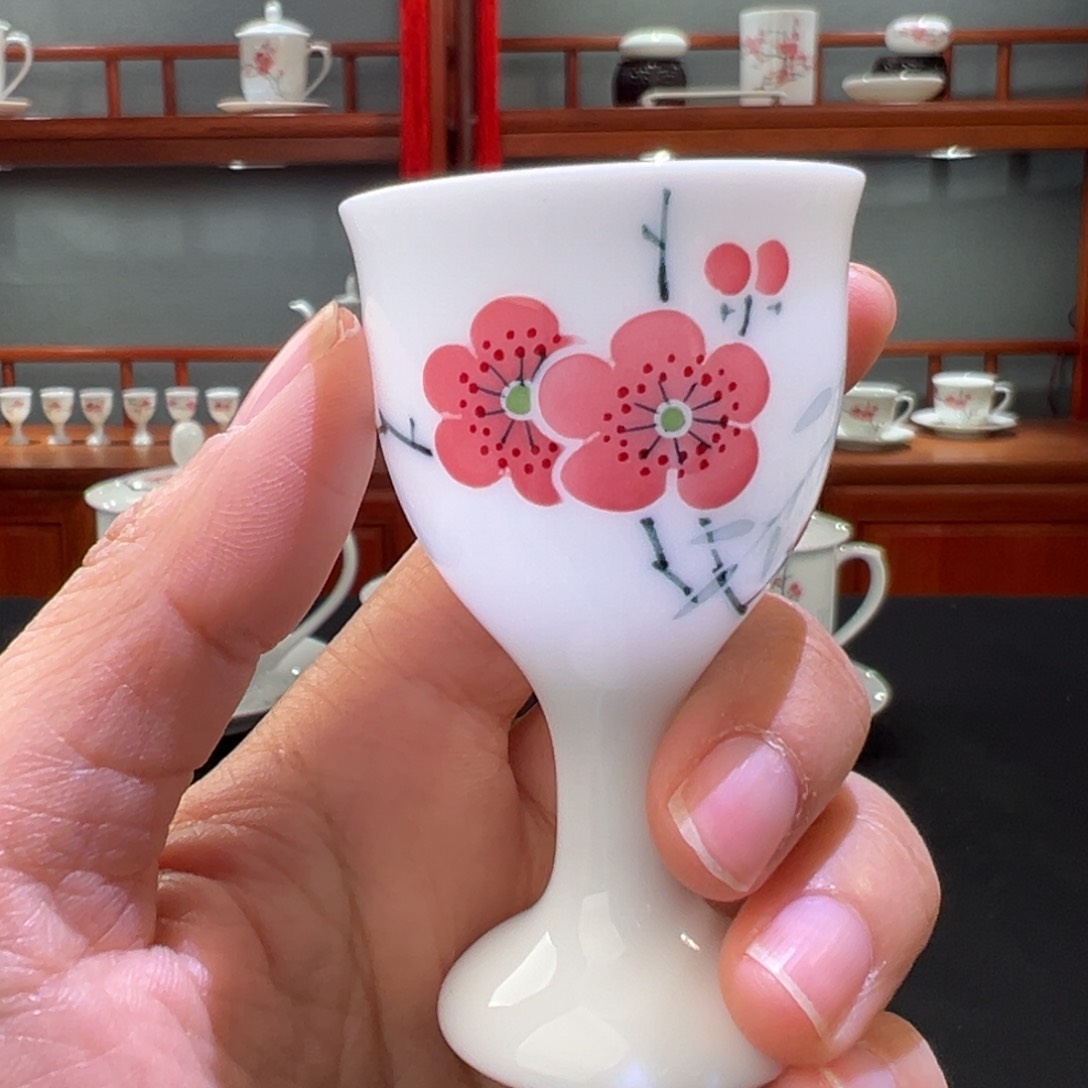 滑石子翠竹红梅酒杯