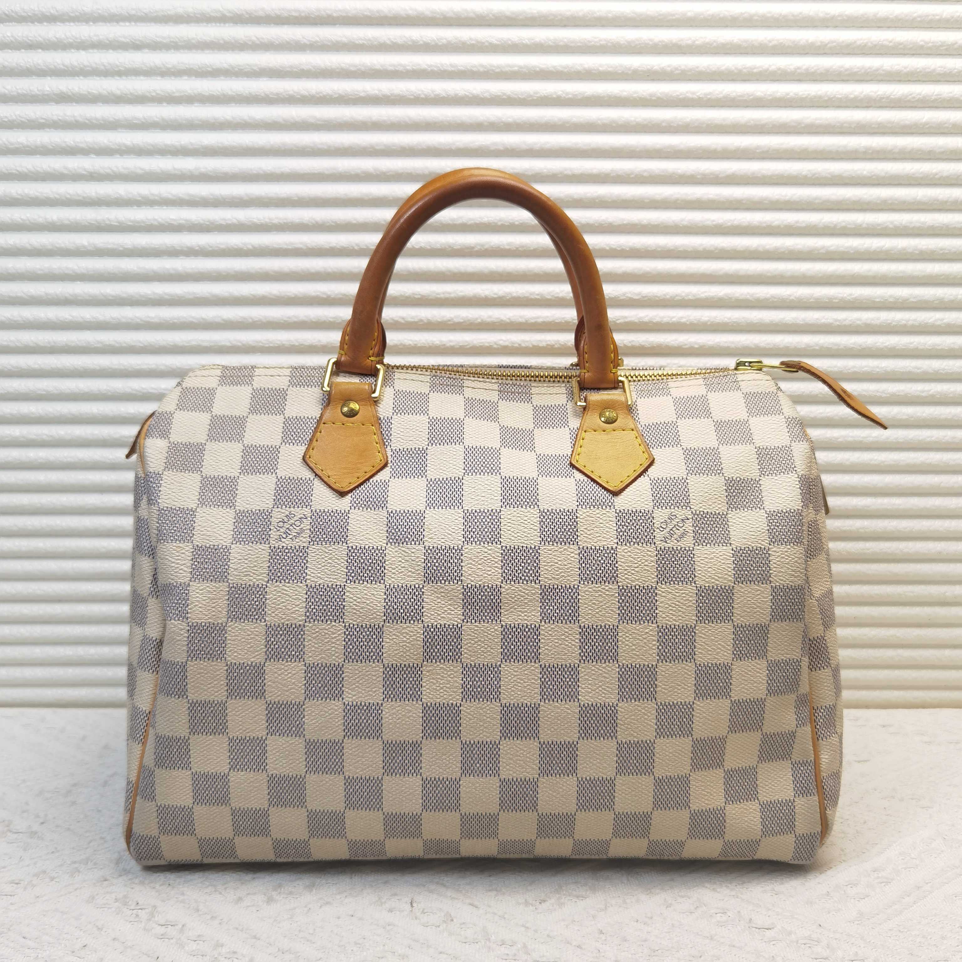 95新 LouisVuitton/路易威登 speedy30白棋盘格枕头包手提包