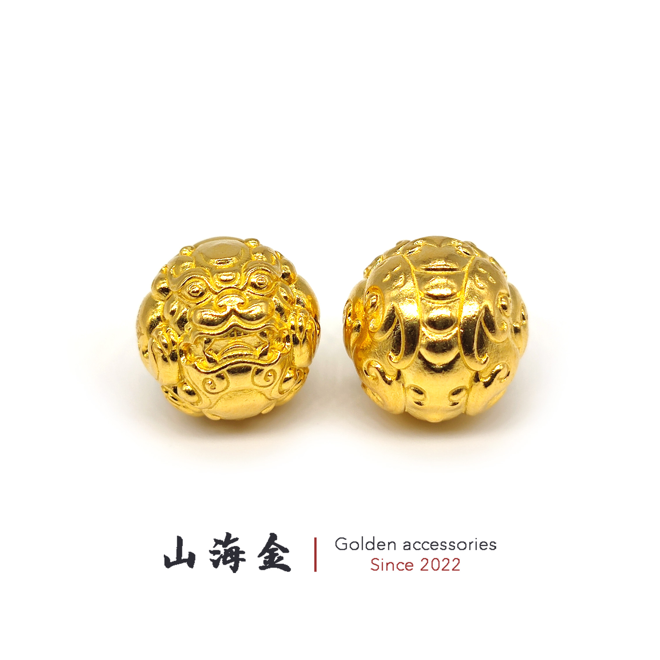 山海金 24K纯黄金999足金貔貅圆珠隔珠顶珠文玩手串菩提佛珠配饰