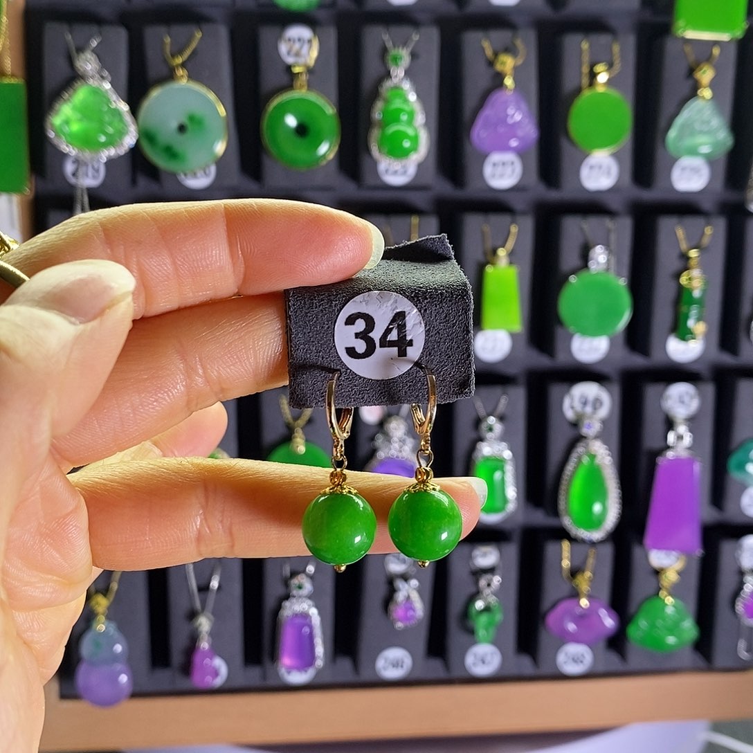 银S925镶嵌翡翠耳饰34