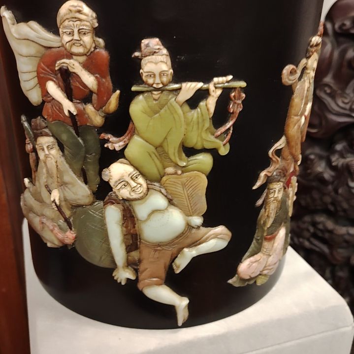 义***石木螺钿镶嵌八仙人物笔筒