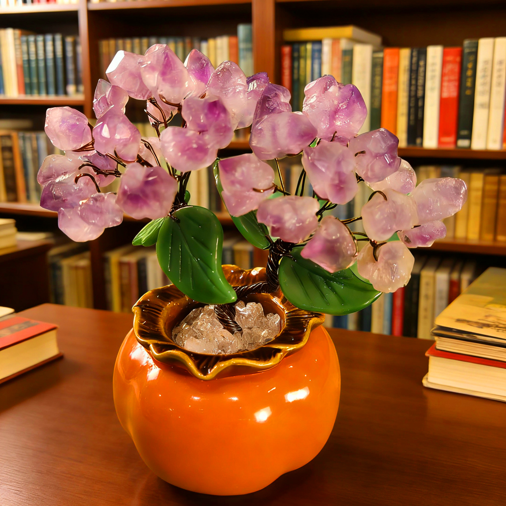 天然紫水晶发财树家居轻奢装饰品玄关摆件办公桌乔迁新居摆件