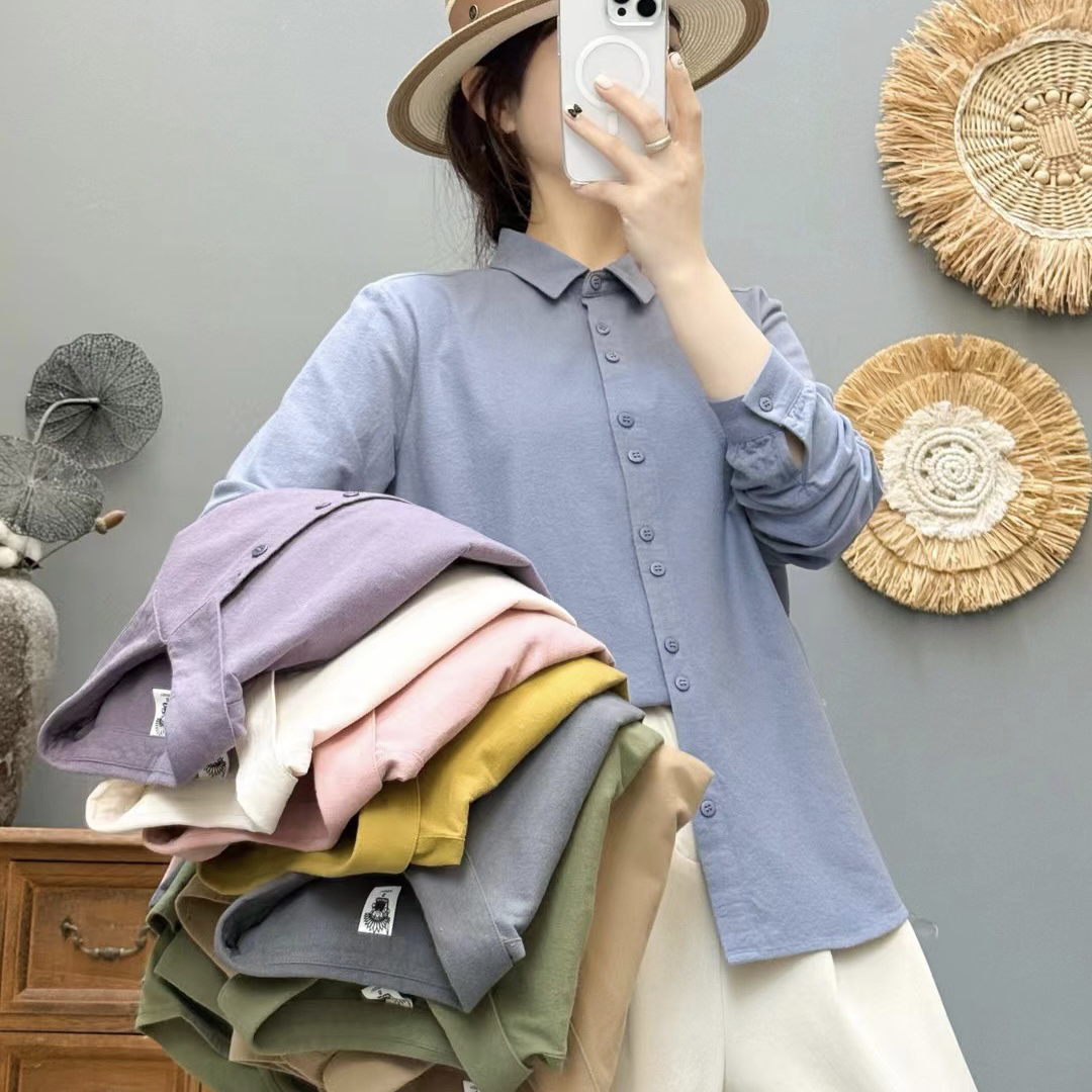 5182秋冬纯棉磨毛夹棉纯色长袖衬衫女保暖柔软亲肤休闲百搭