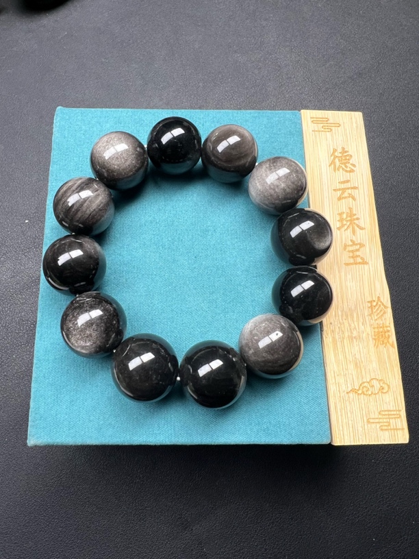 天然黑曜石手串大珠子