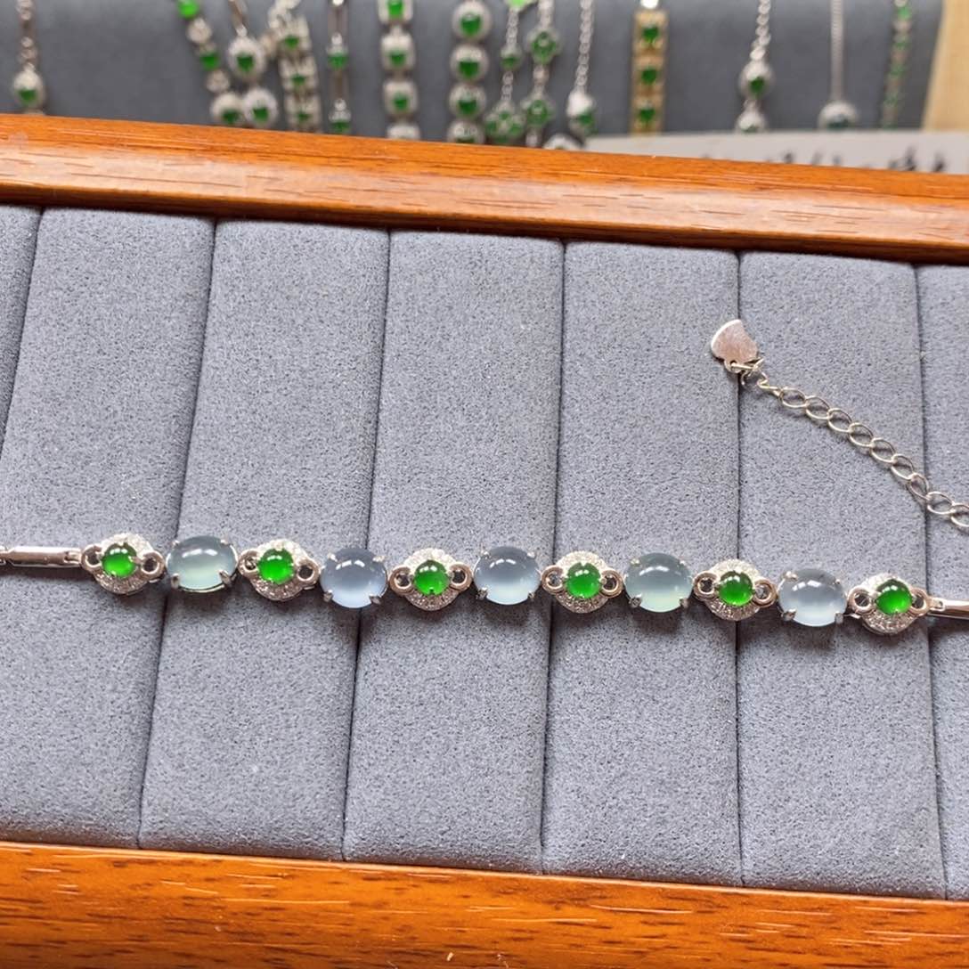 翡翠颈饰银S925镶嵌且**行翡翠手链