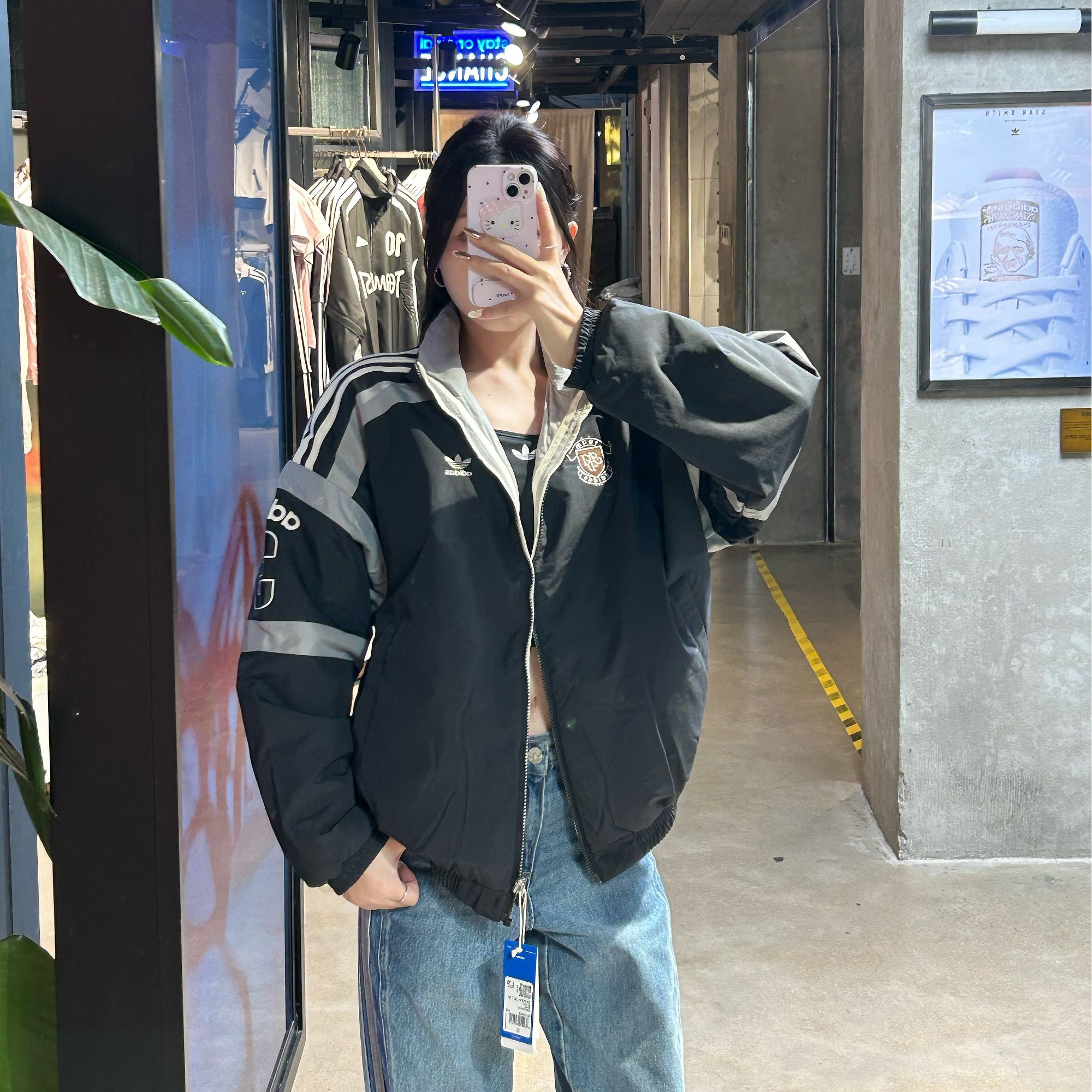 adidas/阿迪达斯新款男女时尚保暖双面穿立领夹克宽松棉服KC0093