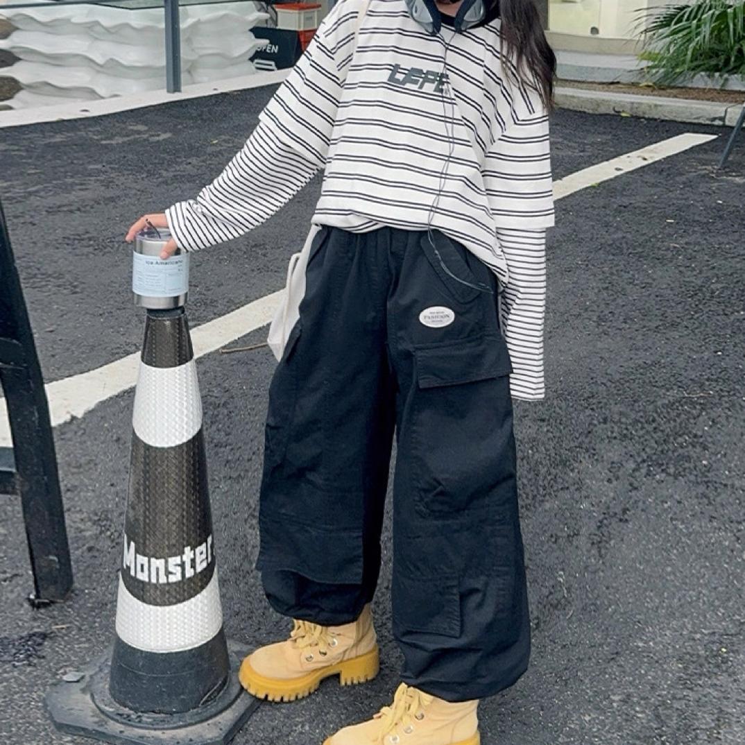 儿童裤子女童2025秋季新品男童3405中大童贴字母标款棉布工装裤