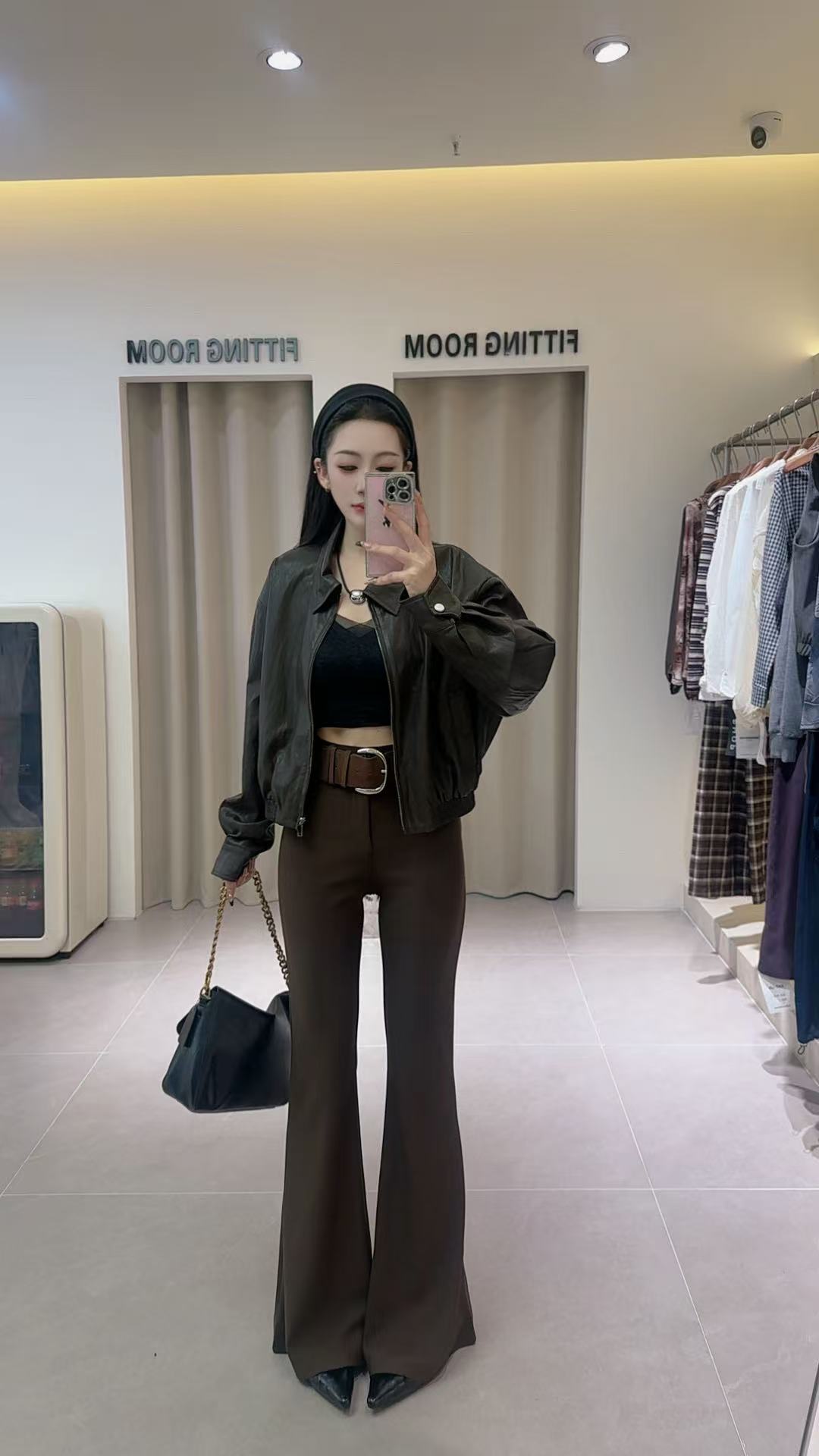 [DARUI]辣妹高腰显瘦微喇叭裤休闲百搭炸街阔腿长裤搭配腰带3817