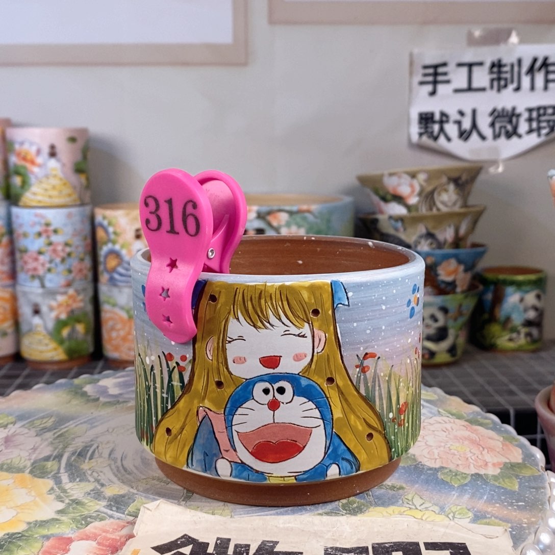 紫砂花盆红陶手绘花盆