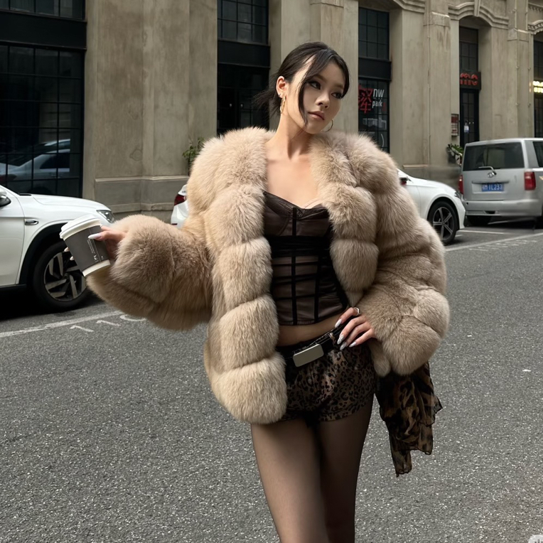 （海盐鼠尾草）2025新款怒推款狐狸皮草外套