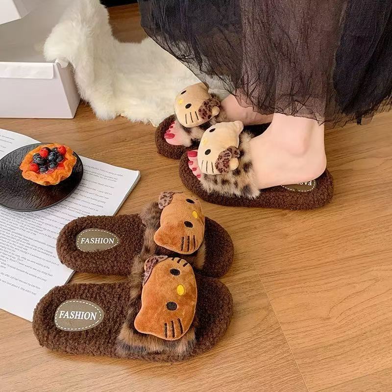 新款秋冬拖鞋可爱豹纹拖鞋女2025家用室内防滑棉拖鞋2811