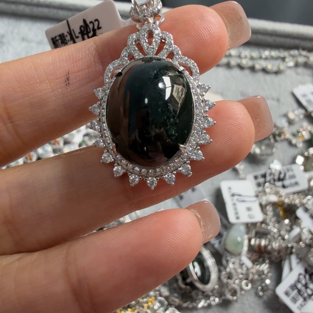 翡翠银S925镶嵌吊坠(不含链)344344