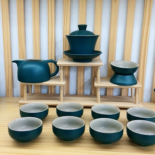 陶瓷家用简约办公盖碗8杯套装