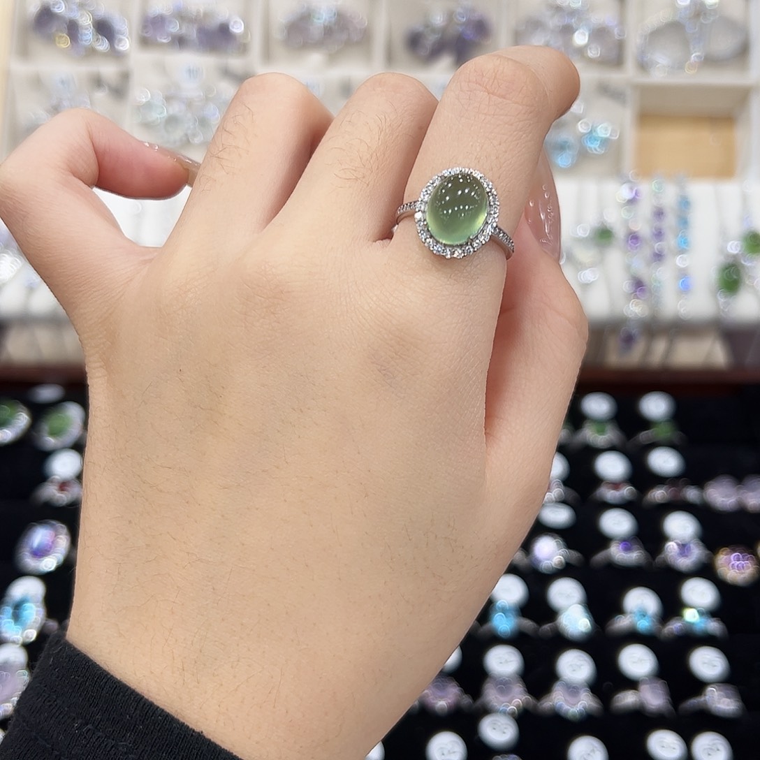 蛇纹石玉银S925镶嵌戒指