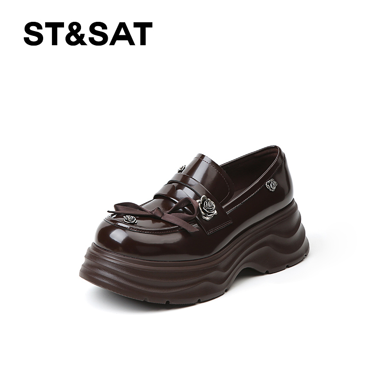 St&Sat/星期六女士时尚大头皮靴百搭复古圆头