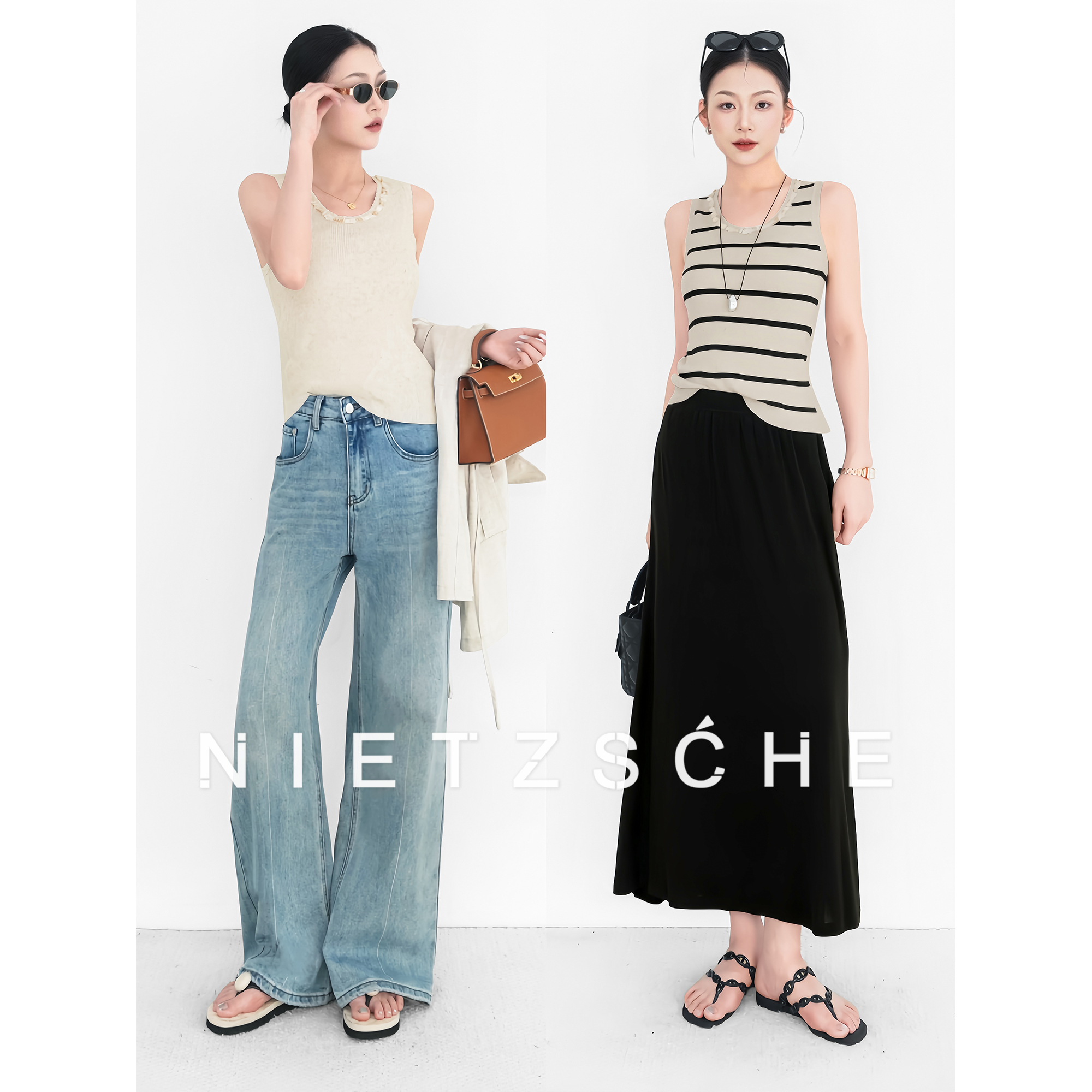 Nietzsche｜淞岛｜45支繁花亚麻重磅手工真贝钉珠条纹背心83028