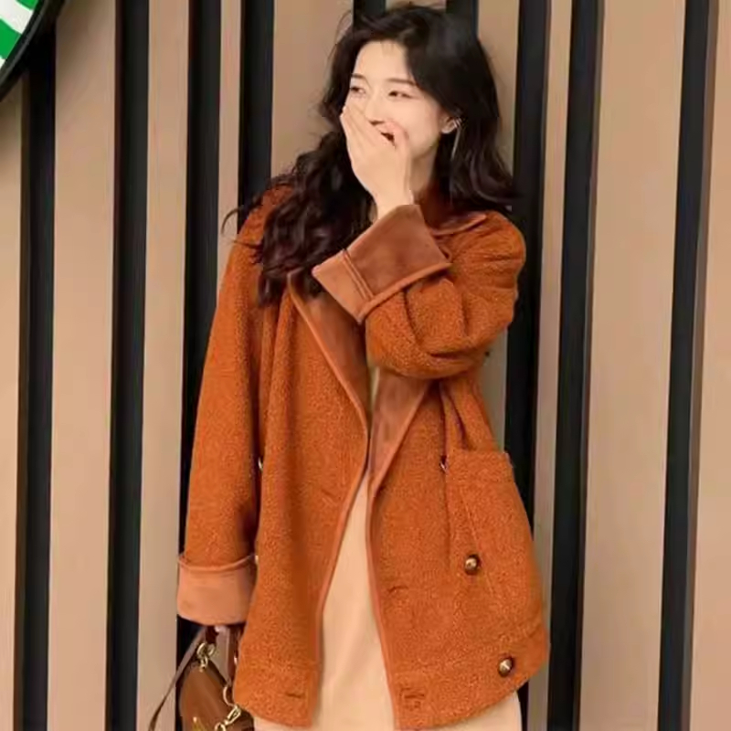 【商场同款】秋冬新款美拉德加绒小香风毛呢夹克外套1400549