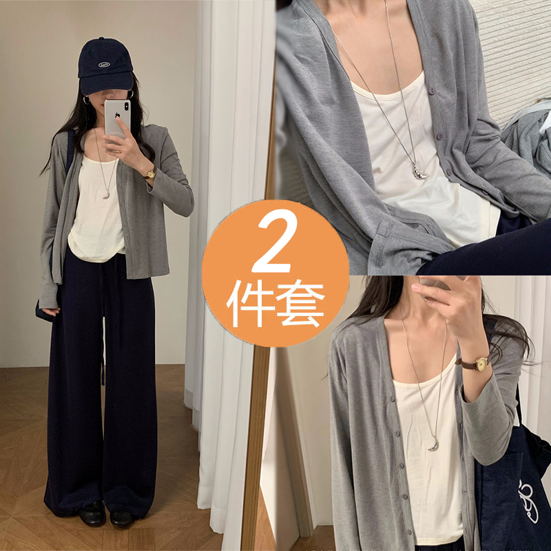 (开衫+背心)2件套新款慵懒风开衫夏季薄款外套吊带内搭休闲设计