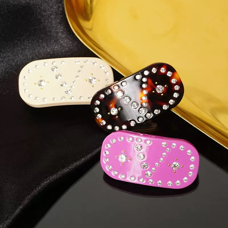 驴小款带钻弹簧夹黑色白色玫红色018