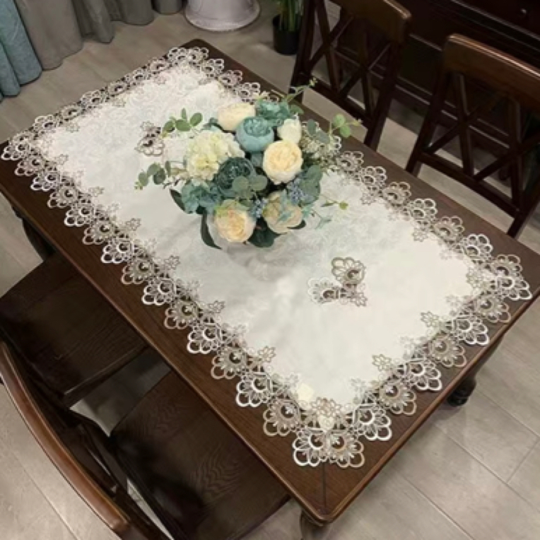 蕾丝茶几桌布长方形餐桌垫布防尘盖布网纱餐桌装饰垫欧式茶几台布